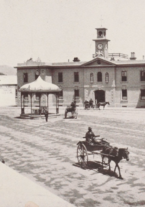 Former Chief Post Office concrete building in Blenheim Market Square, completed in 1878